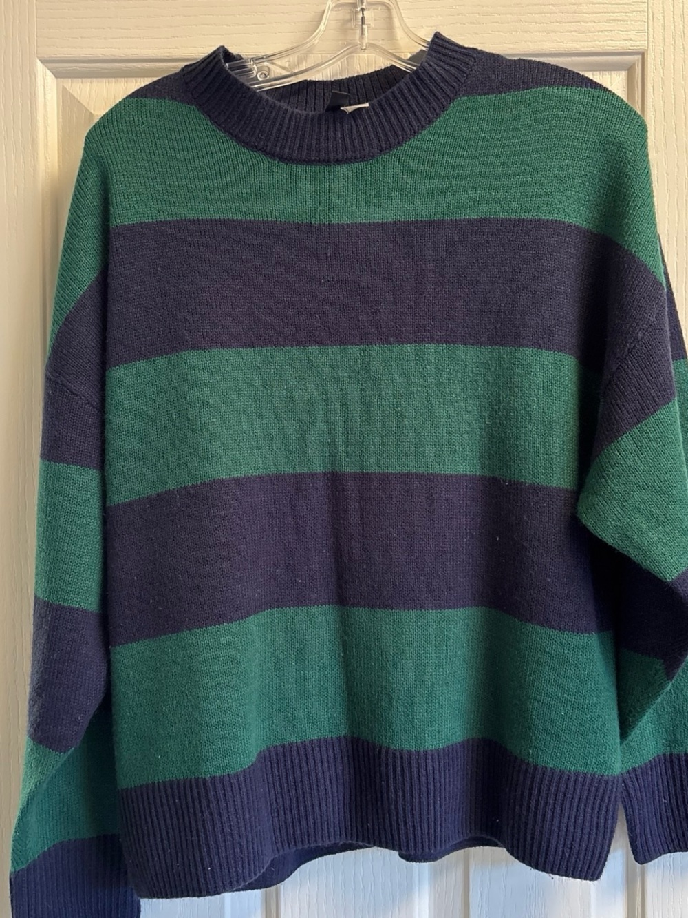 H&M Striped Crewneck Sweater in Green and Navy